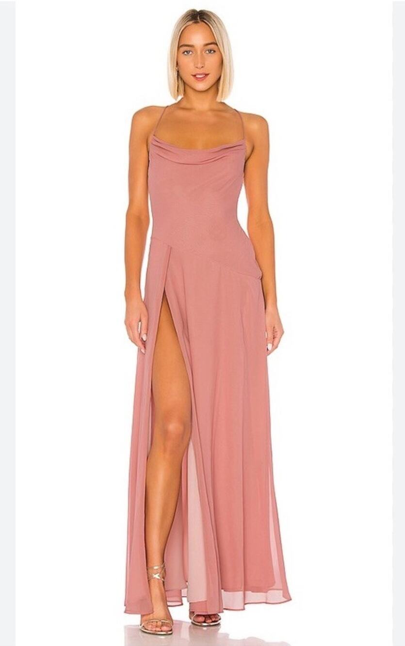 NWT Michael Costello x REVOLVE Jenna Gown XL Mauve Cowl Neck Slit Maxi Dress